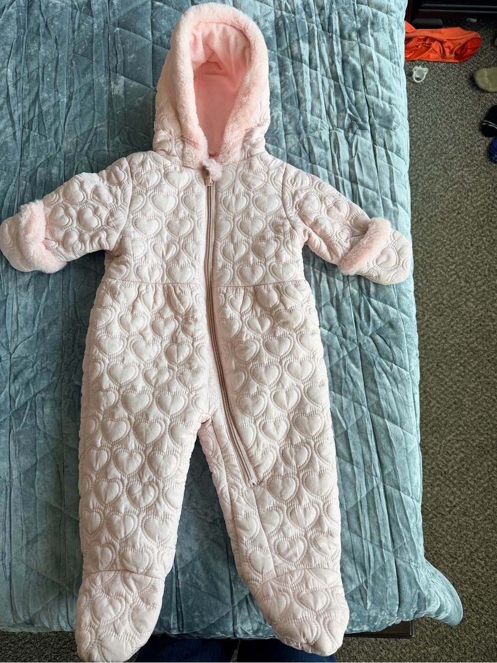 Rothschild Light Pink Quilted Hooded Footed One-Piece